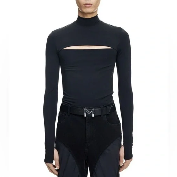 MUGLER x H&M Super-fitted Elegant Black Cut-Out Jersey Shirt Men’s Size 3XL - Picture 1 of 13